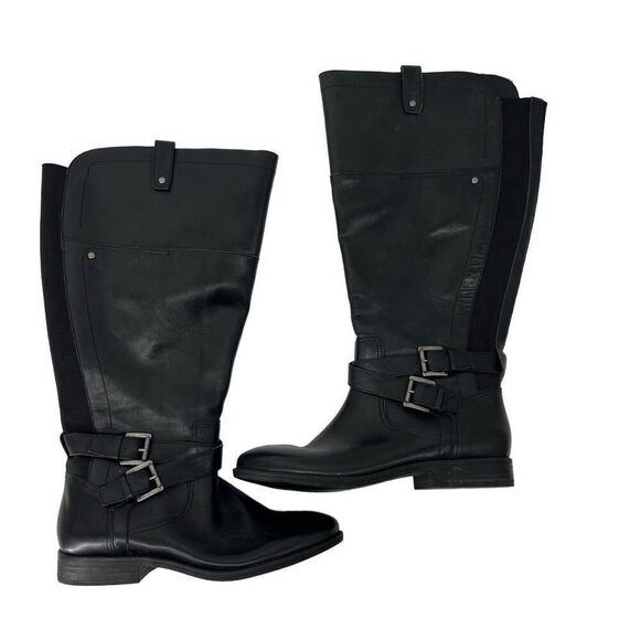 Marc Fisher Audrey Twin Buckle Black Knee High Riding Boots Sz 8‎ Women’s - Picture 1 of 5